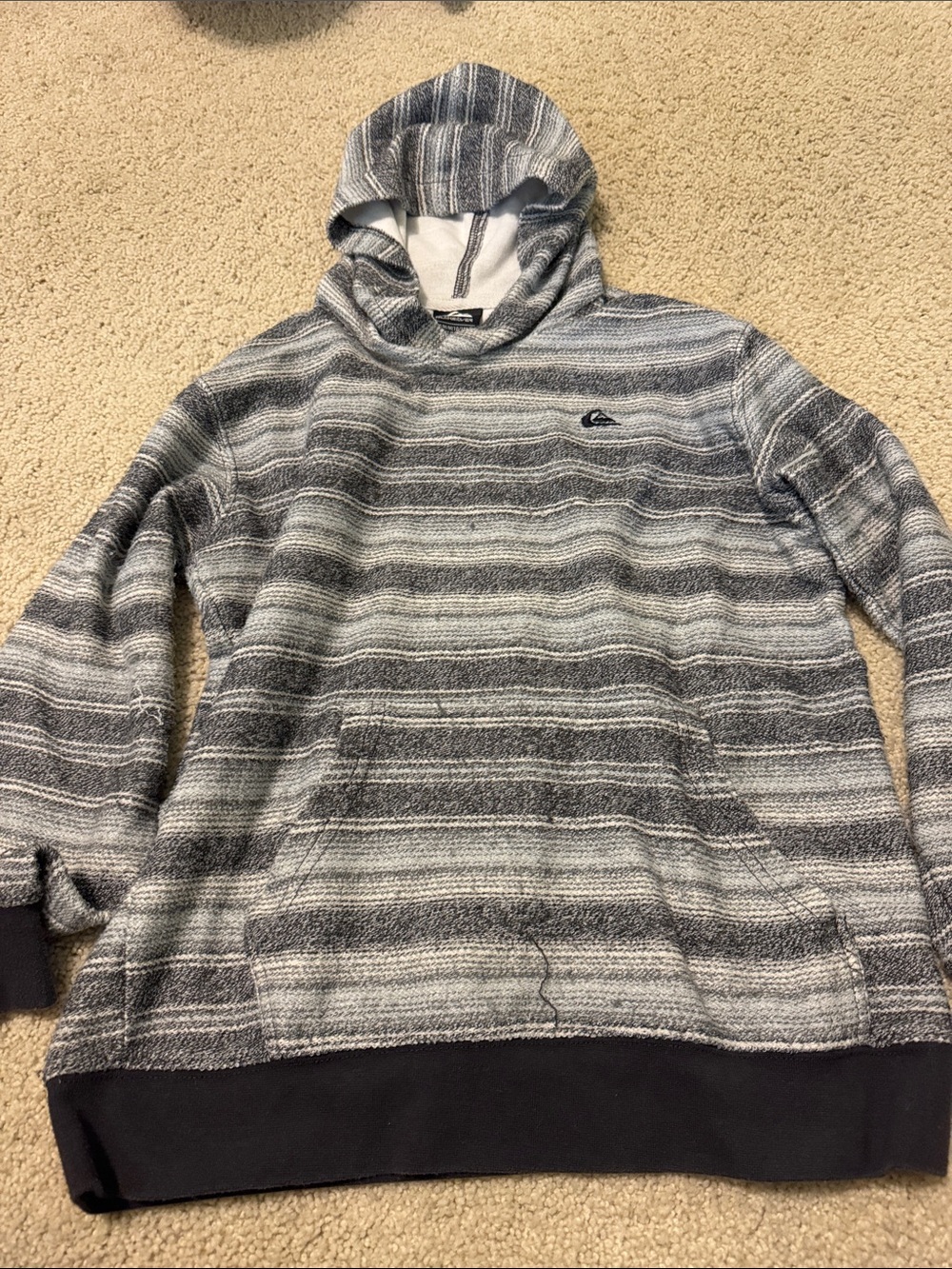 Quiksilver Striped Hooded Pullover in Heathered Gray and White size 10/12